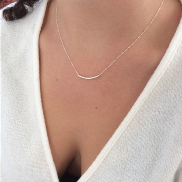 Curved bar necklace 14k gold necklace sterling - Picture 1 of 4